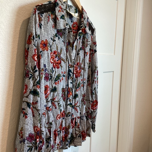 Anthropologie Maeve Janie Long-Sleeve Blouse Black Floral 12 PETITE Like-New - Picture 4 of 14